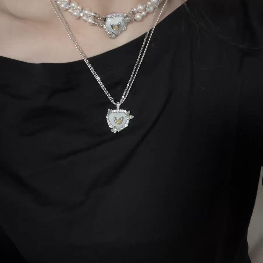 French Retro Heart Butterfly Double Layer Chain