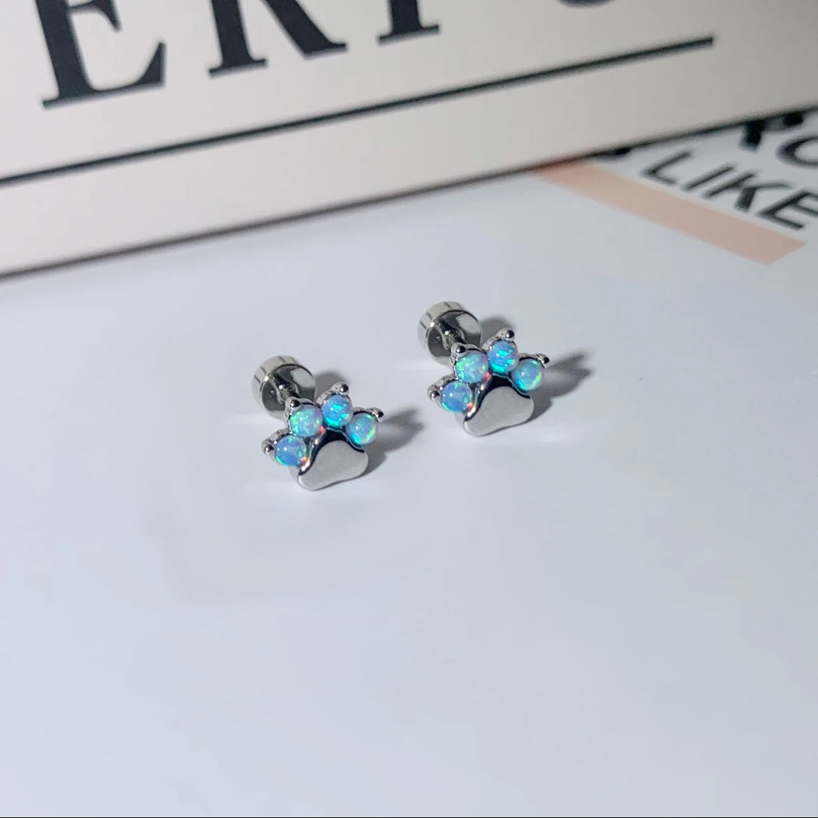 Opal Colorful Blue Round Ball Ear Bone Stud
