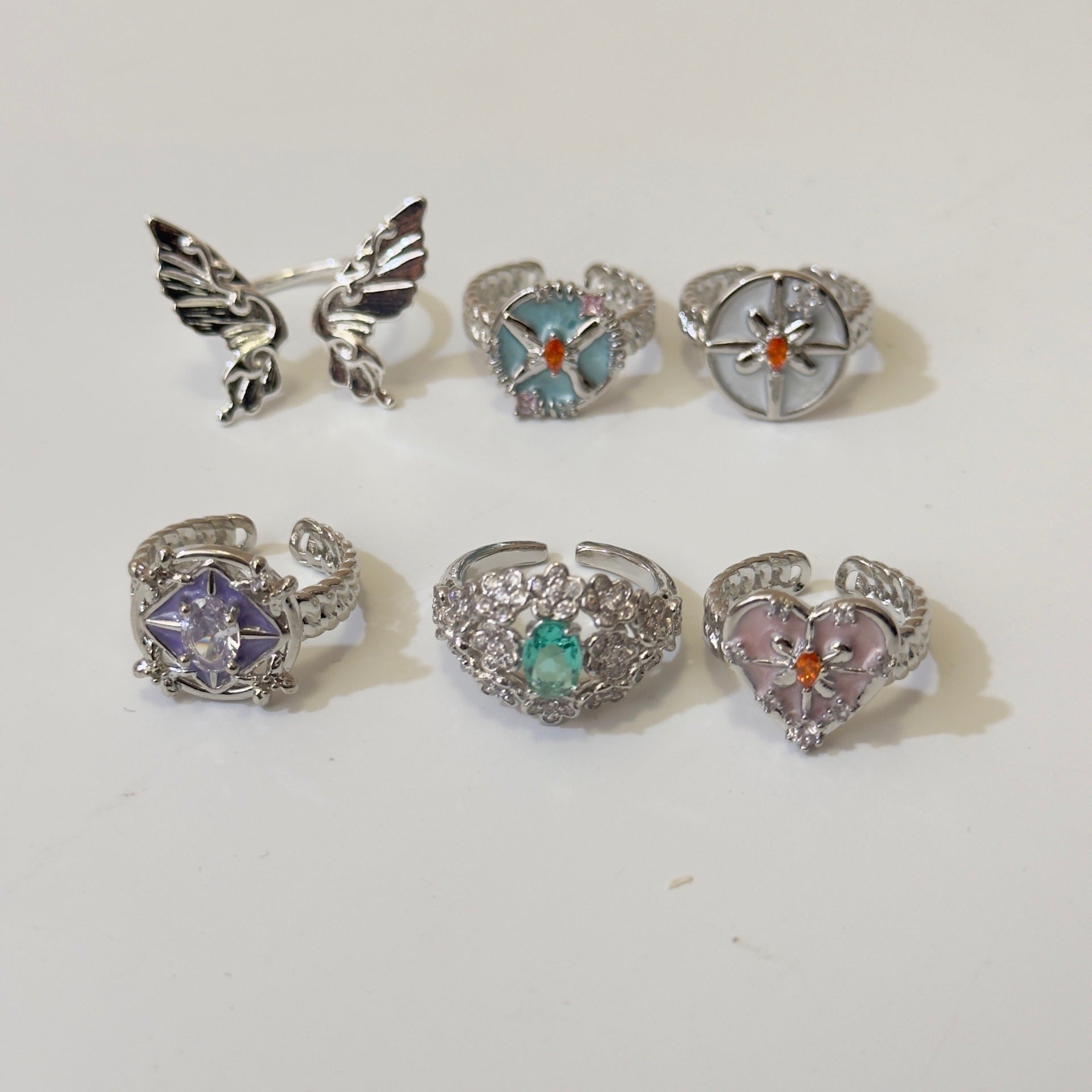 Hollow Pentagram Ancient Silver Butterfly Opening Ring
