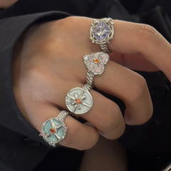 Hollow Pentagram Ancient Silver Butterfly Opening Ring