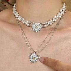 French Retro Heart Butterfly Double Layer Chain