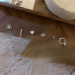 Girly Heart Ear Bone Ear Cuff Layered Combination Earrings
