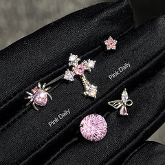 Pink Zircon Cross Ear Bone Stud Titanium Steel Twist Screw Fireworks Cut Ear Ear Bone Pin Butterfly Earrings