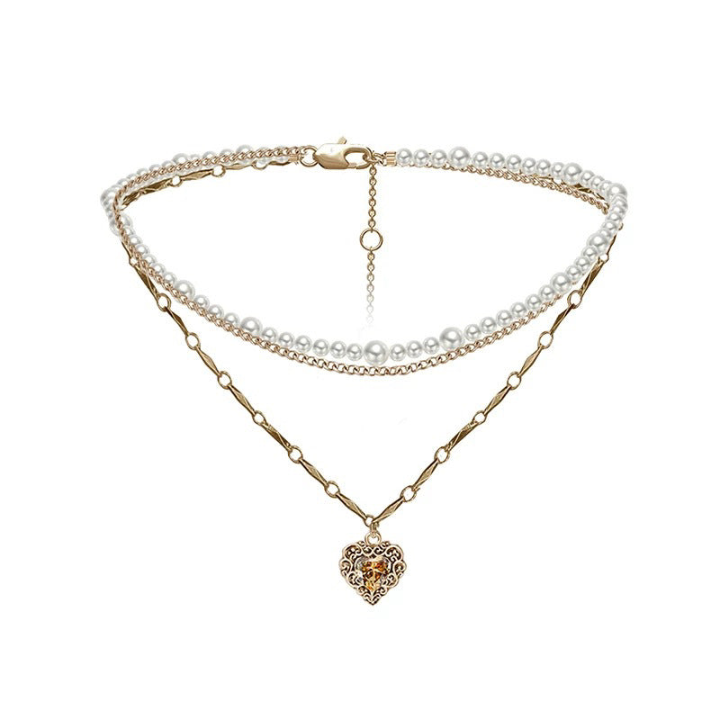Lava Pearl Sweet Cool Light Luxury Heart Necklace