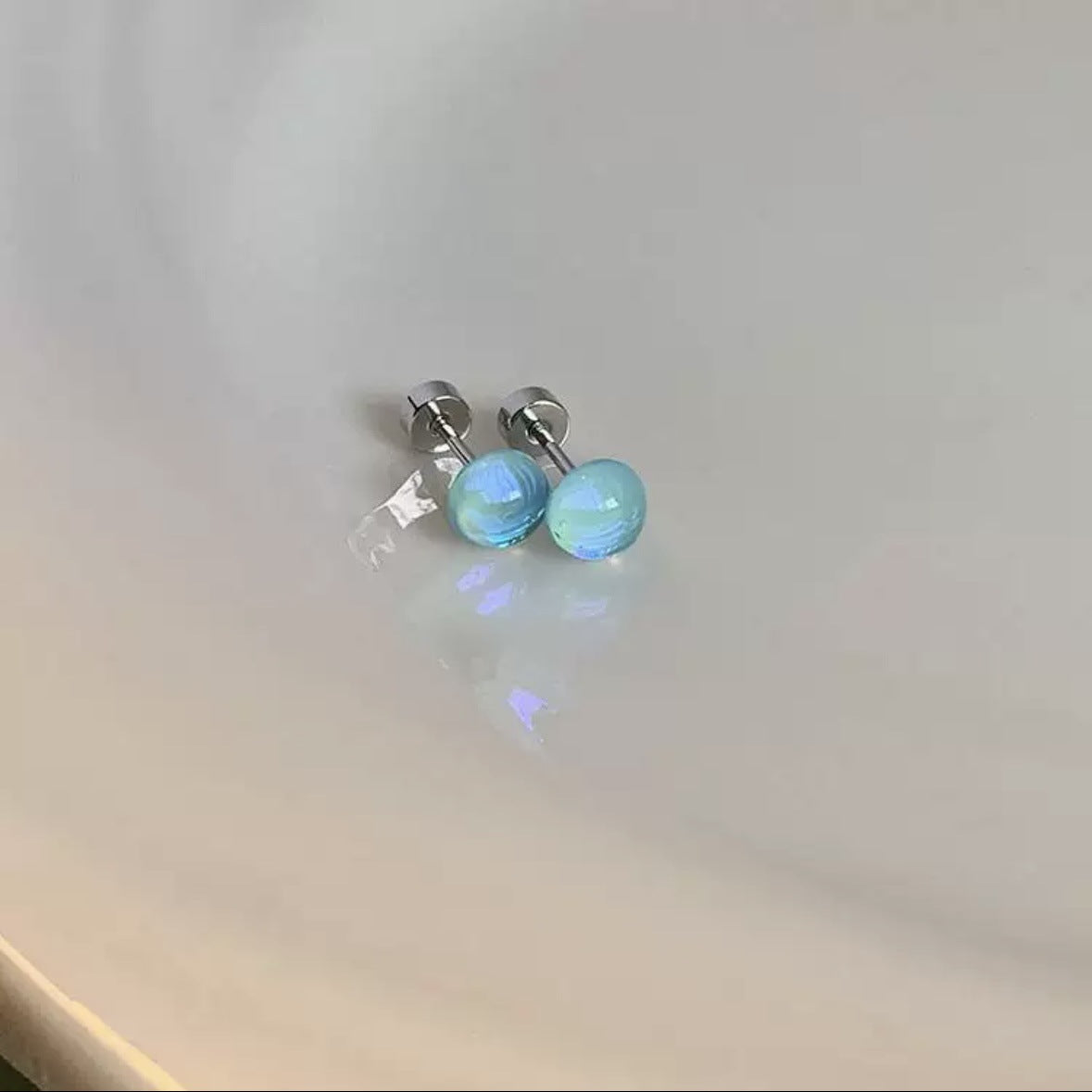Opal Colorful Blue Round Ball Ear Bone Stud