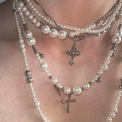 Pearl Titanium Steel Long Necklace Clavicle Chain