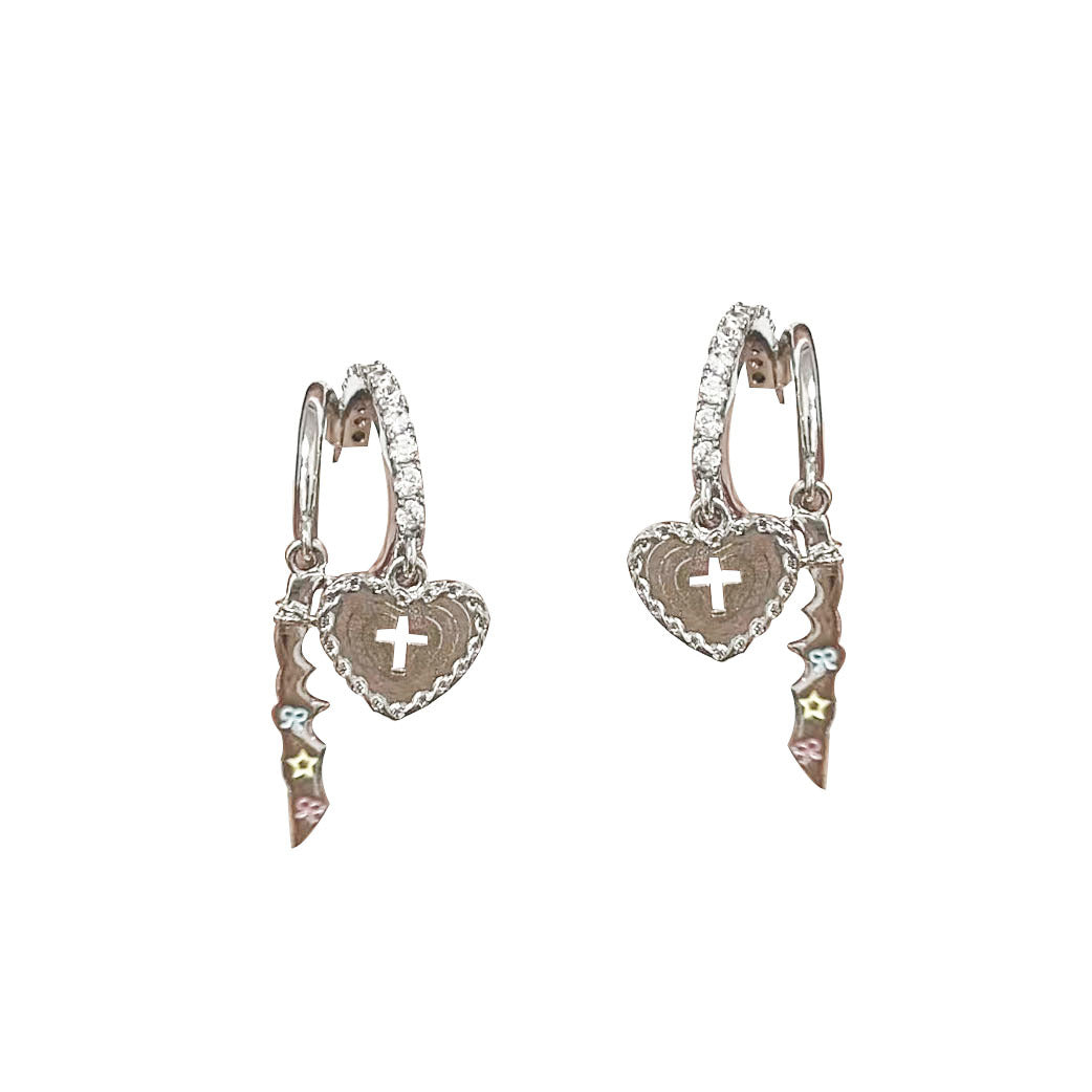 Sweet Cool Wind Love Cross Dagger Earrings