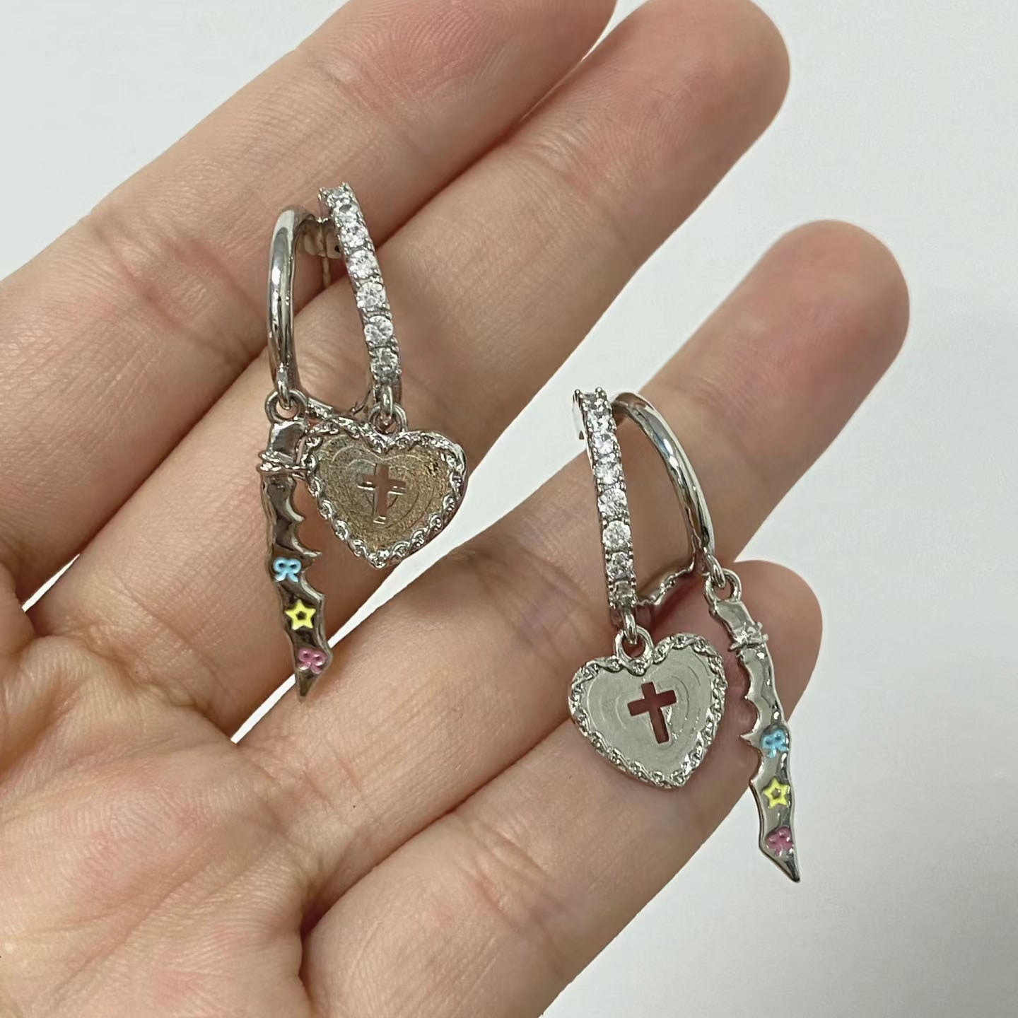 Sweet Cool Wind Love Cross Dagger Earrings