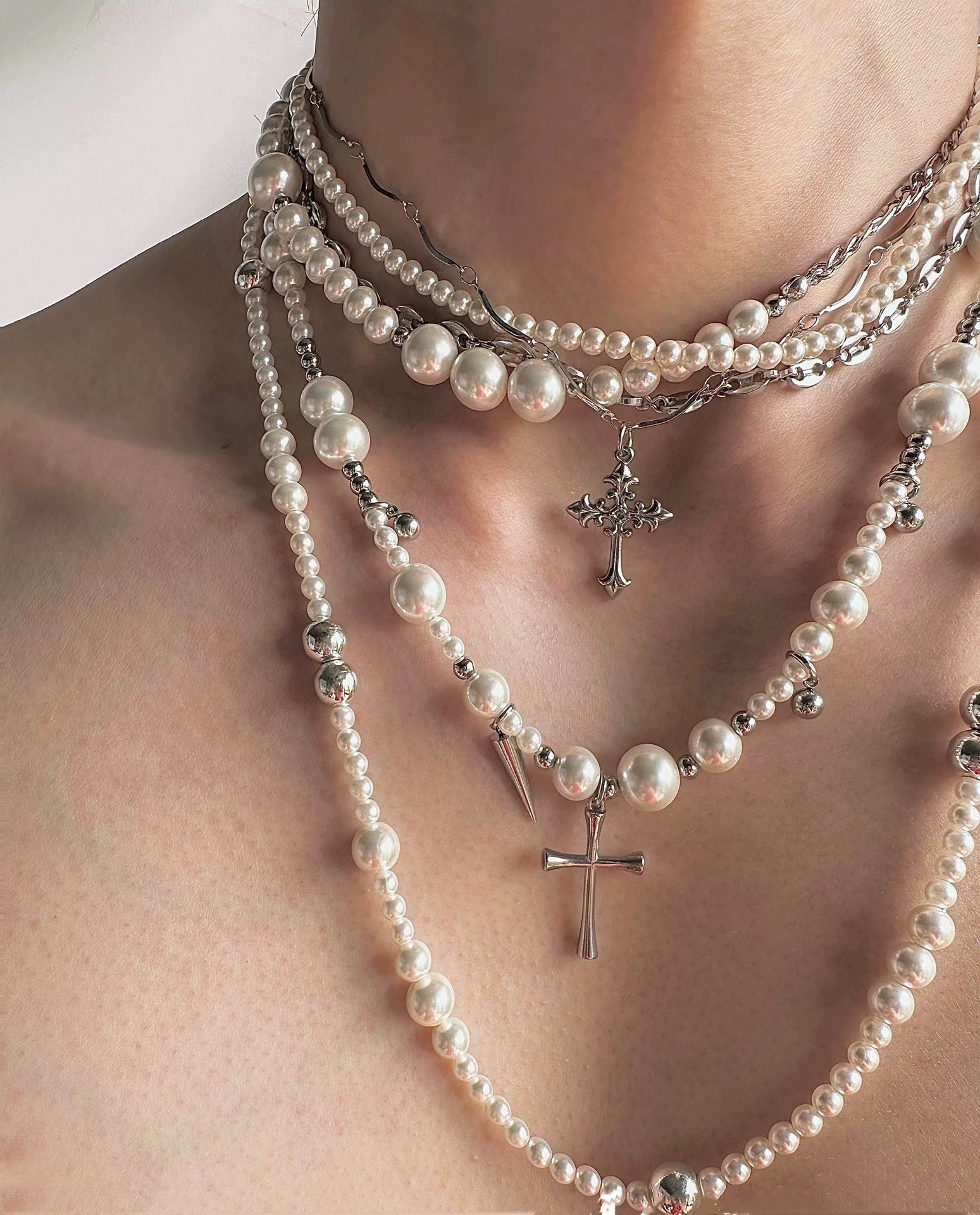 Pearl Titanium Steel Long Necklace Clavicle Chain