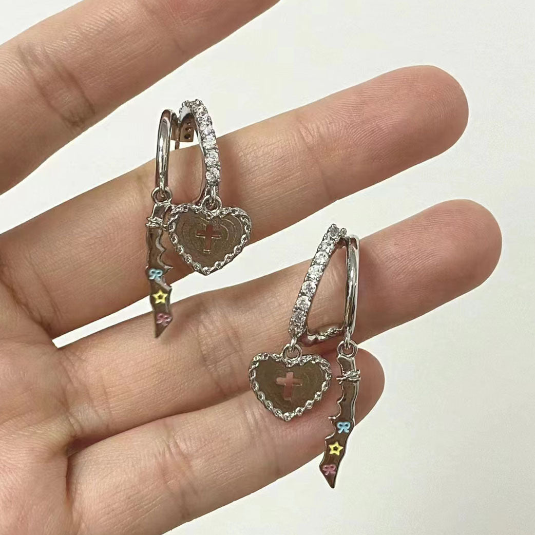 Sweet Cool Wind Love Cross Dagger Earrings