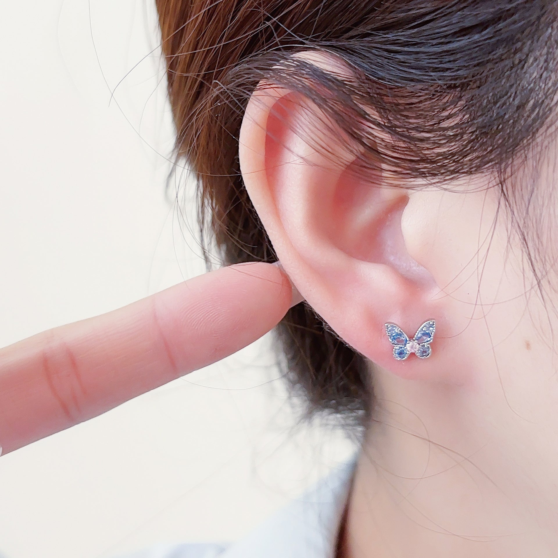 Micro Pave Zircon Butterfly Pink Blue White Three-Color Stud Earrings