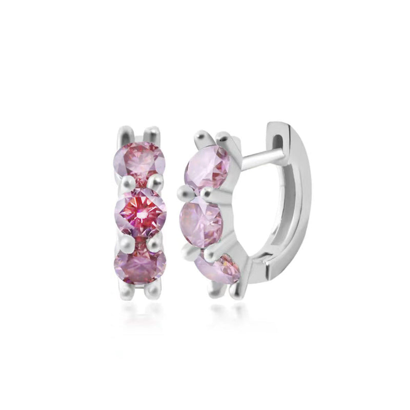 Titanium Steel Copper Diamond Straight Rod Three Zircon Earrings