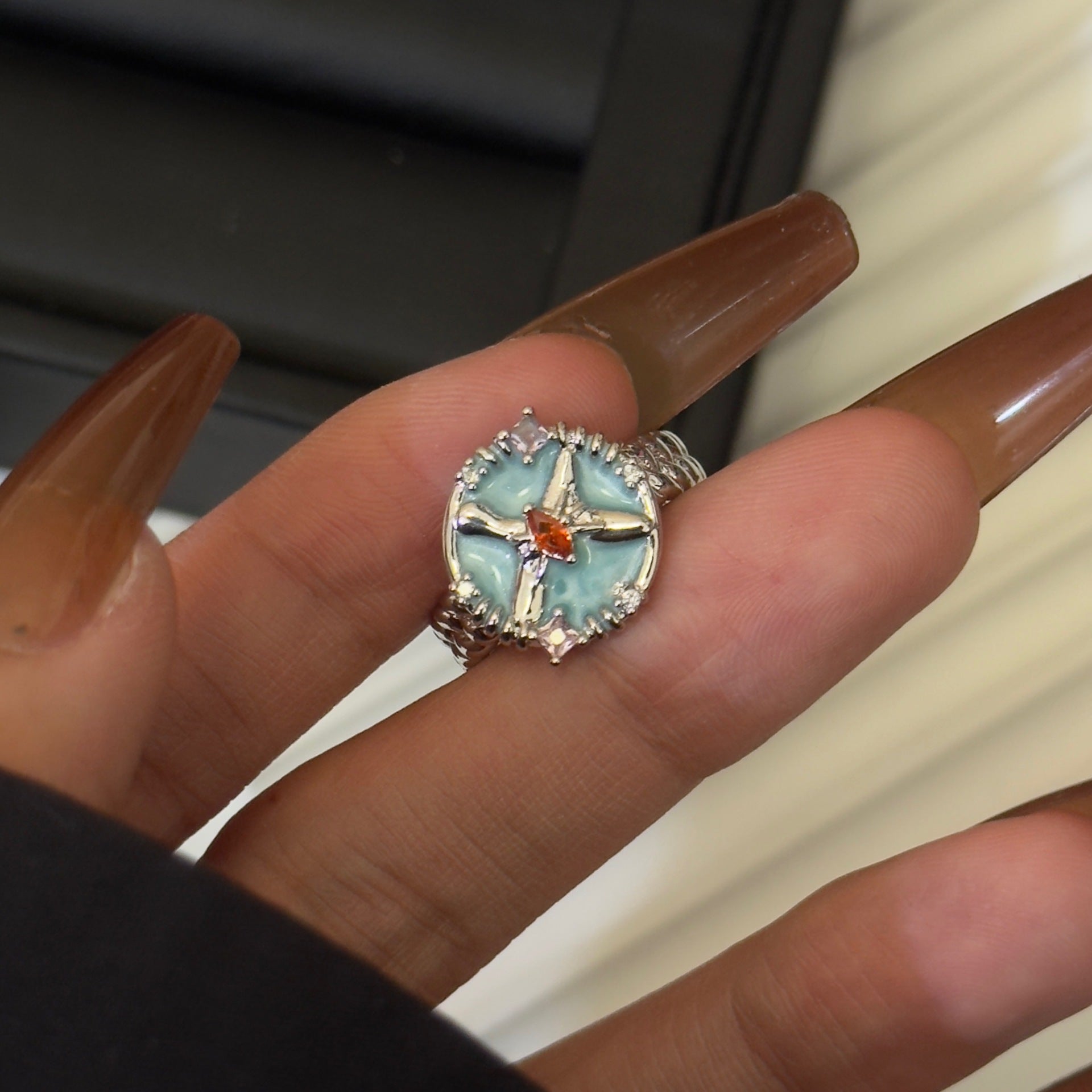 Hollow Pentagram Ancient Silver Butterfly Opening Ring