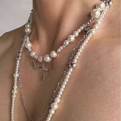 Pearl Titanium Steel Long Necklace Clavicle Chain
