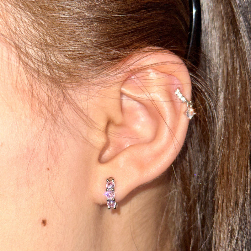 Titanium Steel Copper Diamond Straight Rod Three Zircon Earrings