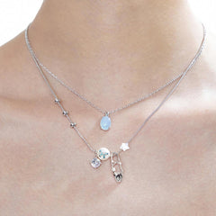 Aquamarine Crystal Dance Shoe Necklace Twin Short Pearl Necklace
