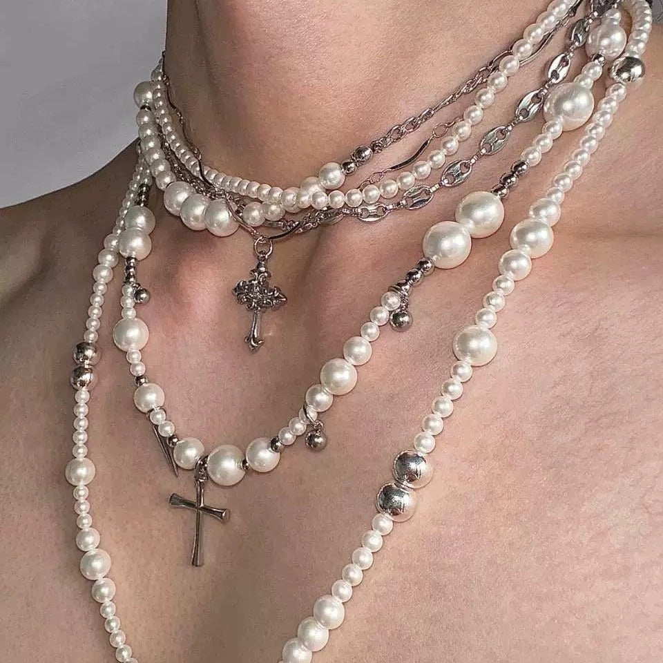 Pearl Titanium Steel Long Necklace Clavicle Chain
