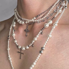Pearl Titanium Steel Long Necklace Clavicle Chain