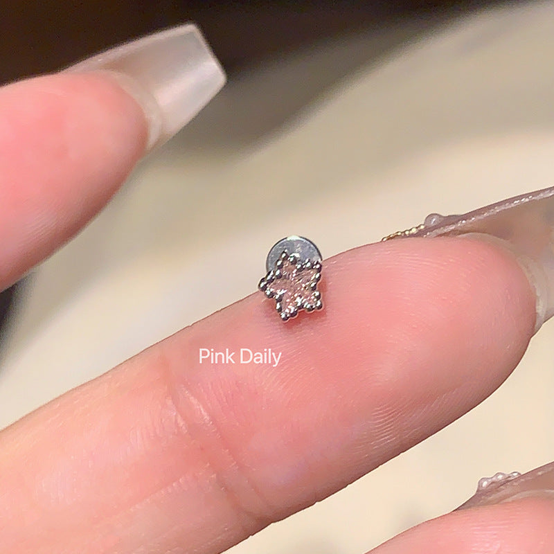 Pink Zircon Cross Ear Bone Stud Titanium Steel Twist Screw Fireworks Cut Ear Ear Bone Pin Butterfly Earrings