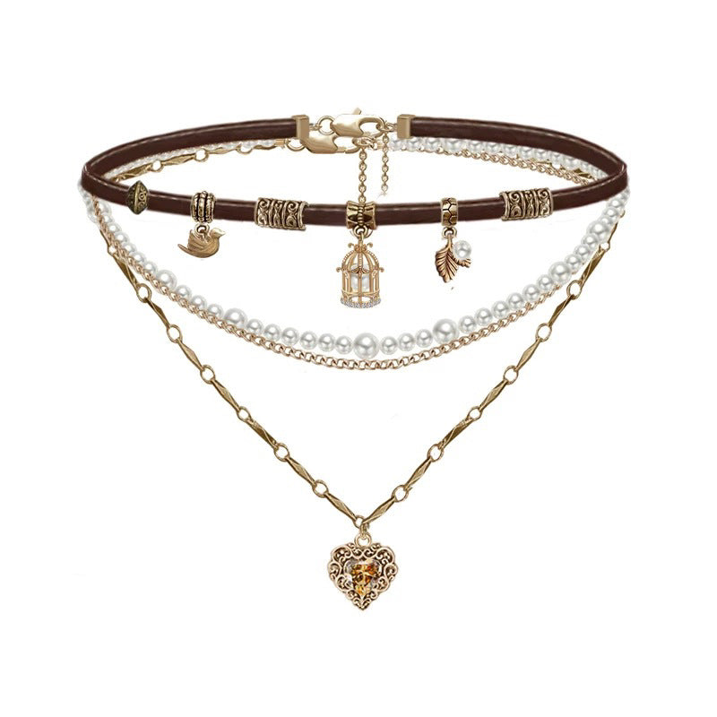 Lava Pearl Sweet Cool Light Luxury Heart Necklace