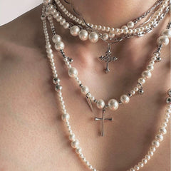 Pearl Titanium Steel Long Necklace Clavicle Chain
