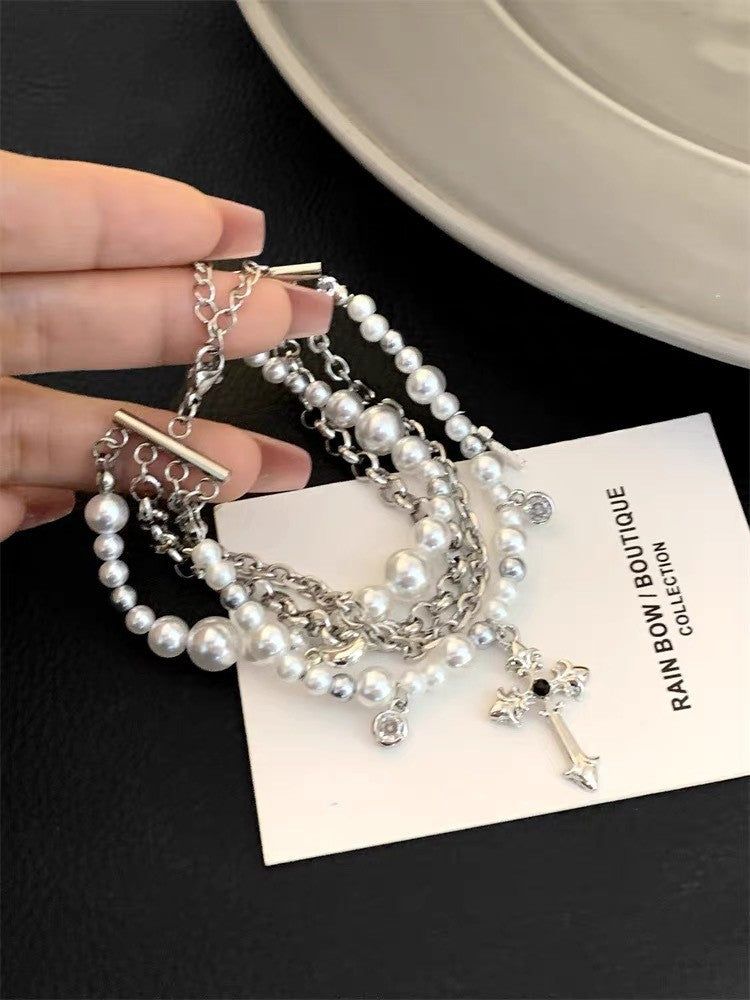 Pearl Titanium Steel Long Necklace Clavicle Chain