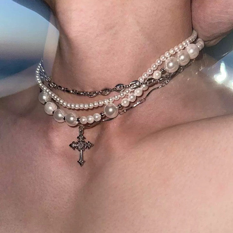Pearl Titanium Steel Long Necklace Clavicle Chain
