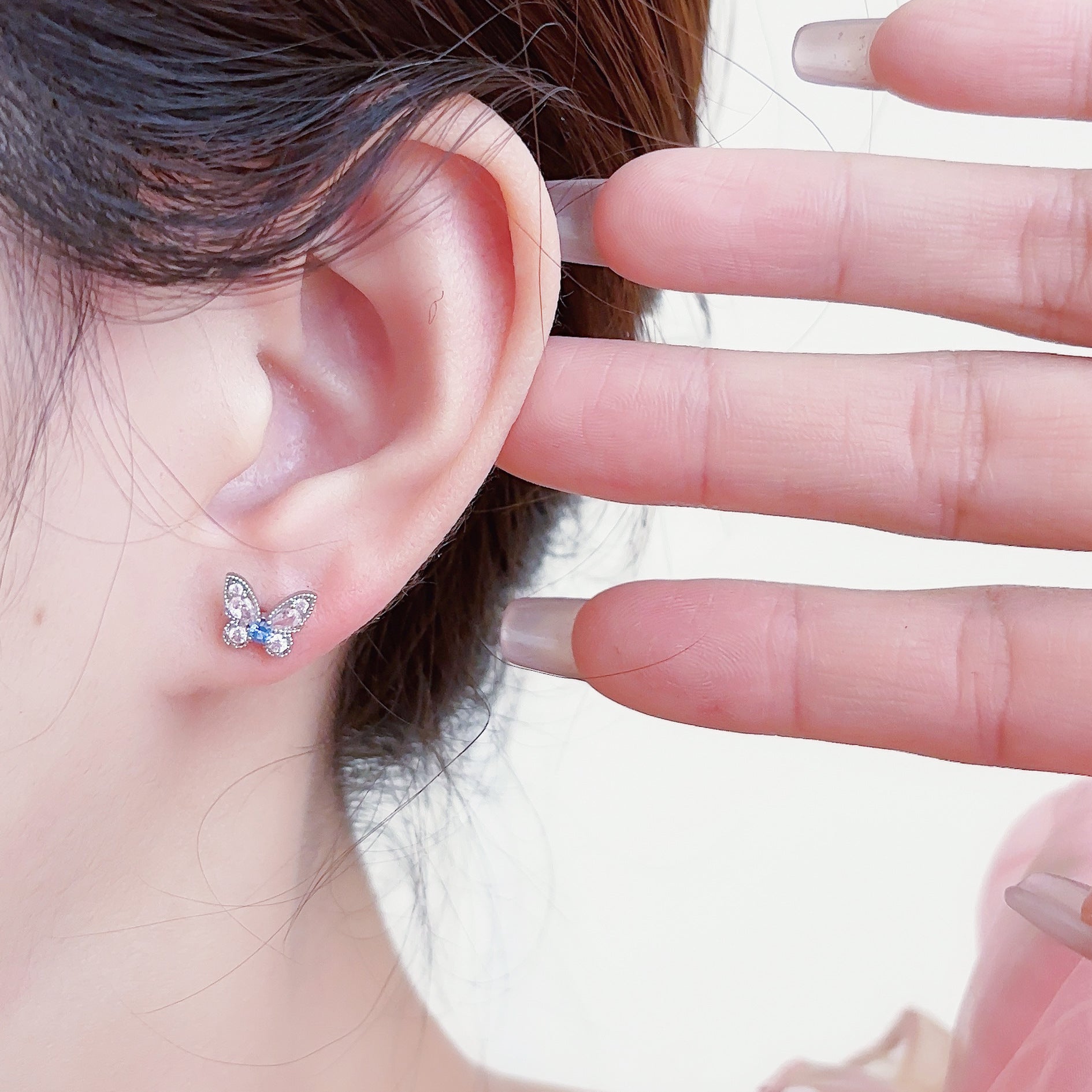 Micro Pave Zircon Butterfly Pink Blue White Three-Color Stud Earrings