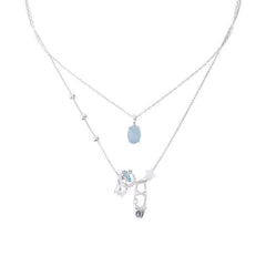 Aquamarine Crystal Dance Shoe Necklace Twin Short Pearl Necklace