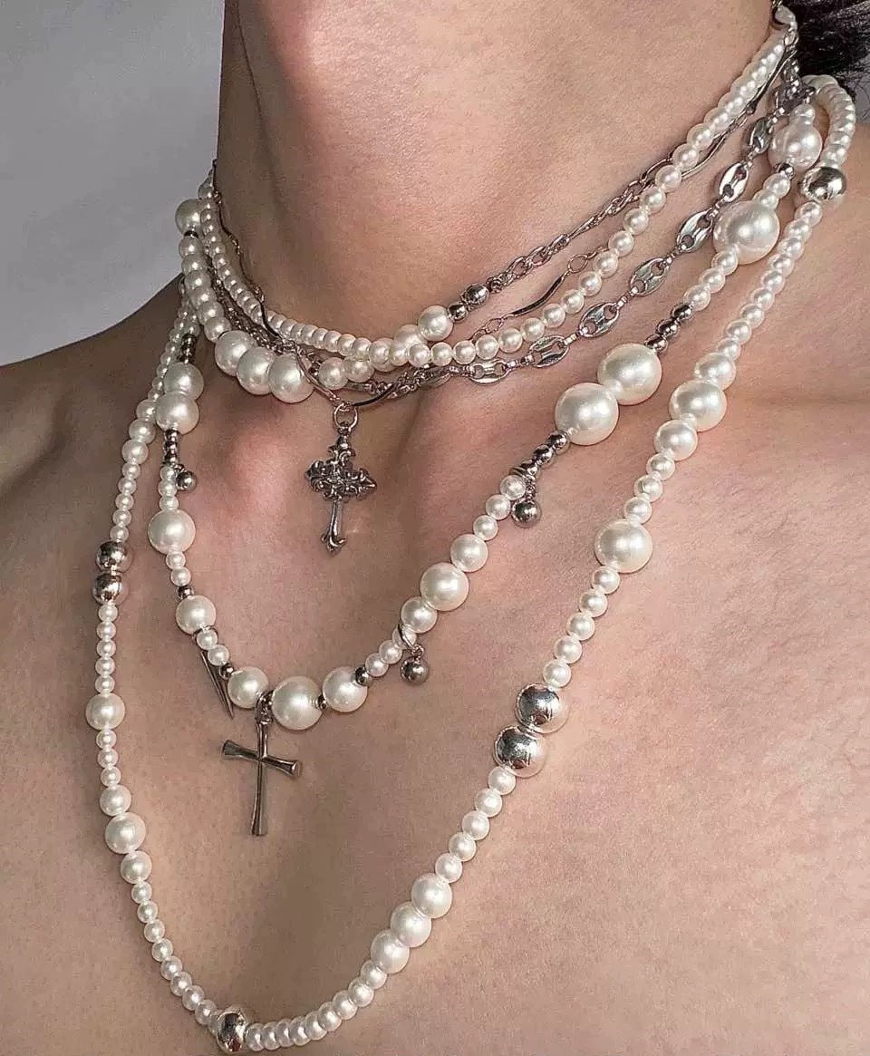 Pearl Titanium Steel Long Necklace Clavicle Chain