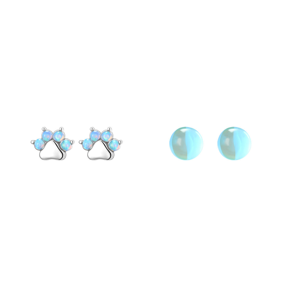 Opal Colorful Blue Round Ball Ear Bone Stud