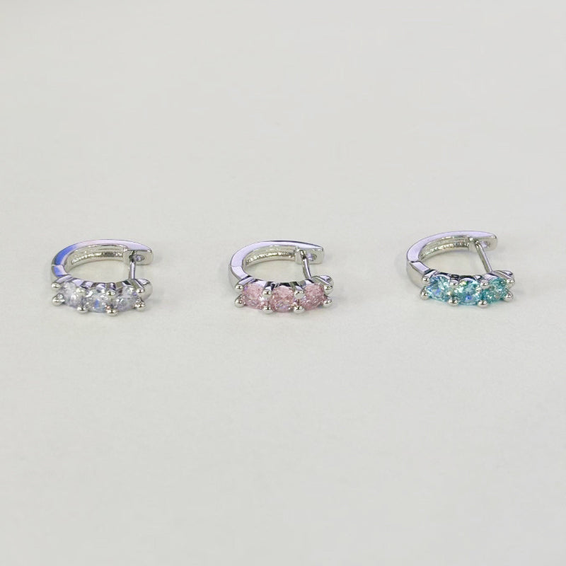 Titanium Steel Copper Diamond Straight Rod Three Zircon Earrings
