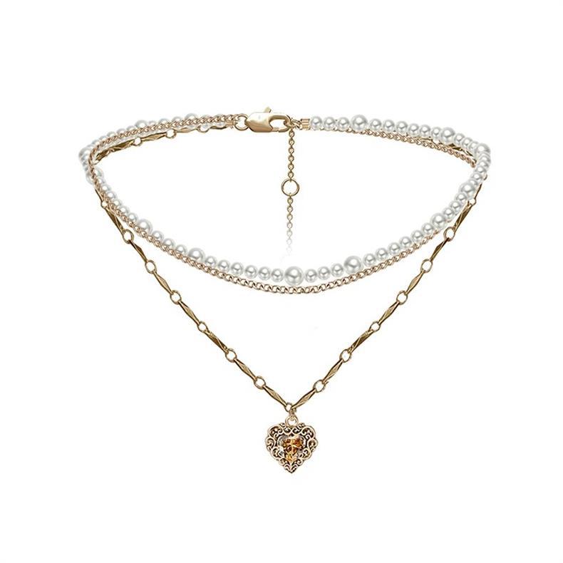 Lava Pearl Sweet Cool Light Luxury Heart Necklace