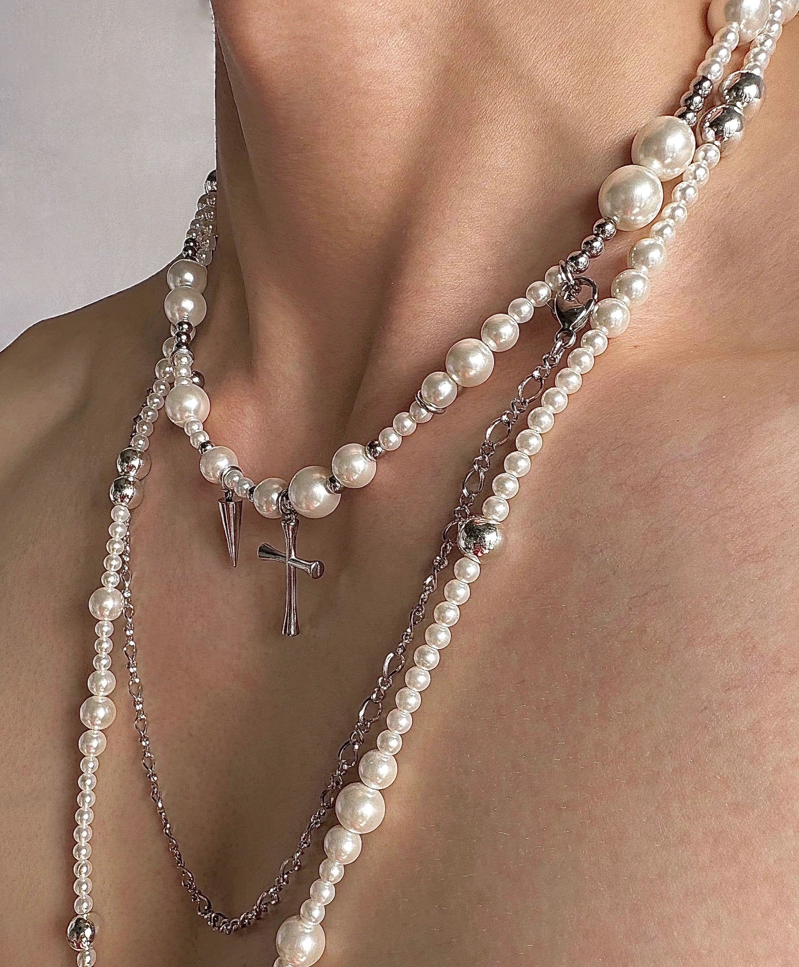 Pearl Titanium Steel Long Necklace Clavicle Chain